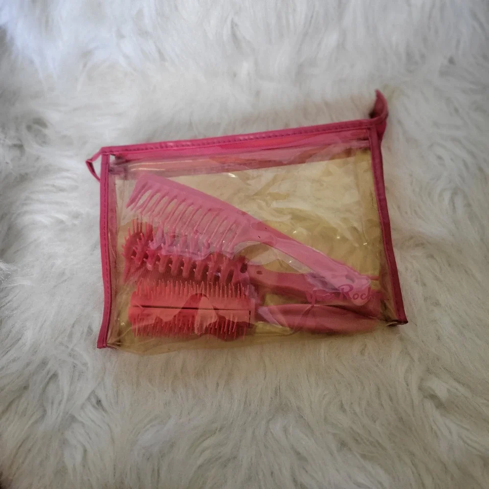 Yves Rochee Vintage 1970s Hair‎ Styling Pick Comb Wet Brush Rake Bath Set Bag